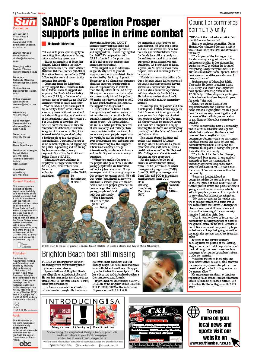 Southlands Sun 20 August  2021 page 2